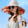 Wide Brim Hats Women Double Sided Wearable Sun Hat Large Plant Print Elegant Protection Bucket Beach Cap Light Breathable