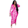 Plus size Dresses Sexy Dress Women Plus Size Clothing Fall Long Sleeve Print Pink Dress Ladies Bodycon Elegant Dress Wholesale Drop 230803