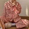 Damen-Nachtwäsche, Streifen-Pyjama-Sets, Damen, einreihig, Ins, Japan, Umlegekragen, Nachtwäsche, Frühling, Herbst, elastische Taille, Homewear