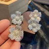 Orecchini a bottone in argento 925 delicati orecchini di fiori di fidanzamento gioielli da sposa per le donne micro pavimentato lucido CZ accessori alla moda regalo 230803