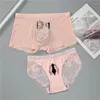 Slip drôle empreinte digitale Sexy femmes slips en dentelle hommes Boxer Shorts coton entrejambe sans couture soie Couples amoureux taille basse