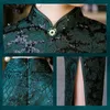 Vêtements ethniques Automne Paillettes Dentelle Manches Col Montant Vert Cheongsam Banquet Chinois Traditionnel Robe De Soirée De Mariage Qipao Pour Les Femmes