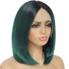 Lace Wigs Ombre Green Front Wig Synthetic High Quality Short Bob For Women Straight Pre Plucked 230803