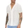 Camisas casuais masculinas elegantes camisa masculina com um único peito calça combinando gola solta verão