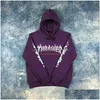 Mens Hoodies Sweatshirts Designer Fashion Luxury Classic Thrashes Sweatshirt Kvinnor och Flame Print Högkvalitativ Topp 100% Bomull Plover Dhqko