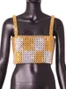 Women's Tanks Clear Gold Beads Tank Top Backless Women Nightclub Sexy Crystal Body Chain Harness Jewelry Faux Gem Halterneck Fringe Top