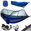 Hängmattor Double Camping Hammock med Mosquito Netting Pop-Up Portable Hammock Ultralight Nylon Parachute Hammocks With Tree Straps 230804