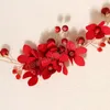 Red Floral Hairband Wedding Hair Accessories For Women Pearl Leaf Tiaras Fashion Bridal Headbands Queen Novia Hair Jewelry