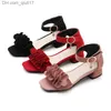 Платье обуви летняя детская кожаная обувь свадебная обувь девочек детская принцесса цветочные сандалии девочек танцевальные туфли плоские сандалии Z230804