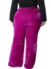 Pantalon plus taille velours femmes élastiques hautes taille longue flare automne mode hiver solide velor bureau dame trant 4xl 5xl