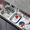 Rostfritt stål diskbänk förtjockad dubbel slot multifunktion papperskorgen kan sjunka grönsak/maträtt tvättbassäng med knivhållare