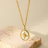 Kettingen Showfay roestvrij staal geometrische schelp parel charme ketting 14K vergulde ovale vierkante schijf hanger sieraden voor meisje