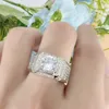 Classic Full Rhinestone Zircon Four-Claw 2 Karat Ring Starry Sky Shining Business Men's Ring