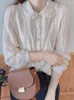 Women's T Shirts Deeptown Cottagecore Chiffon Blouse Women Lace Doll Collared Shirt Western Style Button Up Tops Mori Girl Korean Fashion