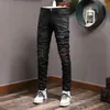 Jeans da uomo High Street Moda Uomo Retro Nero Grigio Stretch Elastico Slim Strappato Patch Designer Hip Hop Pantaloni di marca Hombre