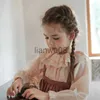 Kleidung Sets 2023 Neue Herbst Frühling Prinzessin Mädchen Baumwolle Vintage Doppelschicht Lotus Kragen Langarm Hemd Bluse Strap Kleid 2 stücke Set x0803