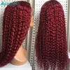 Human Chignons Curly Hair Wig 13x4 Transparent Lace Wigs for Women 99J Burgundy Front Niusdas Closure 230803