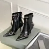 Cagole en peau de mouton bottines boucle de ceinture décorative côté fermeture à glissière locomotive sexy pointu mode talons hauts bottes talons hauts designer de luxe chaussures d'usine pour femmes