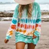Womens Casual Tie Dyed Printed Long Sleeved Dress
