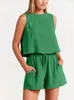 Survêtements pour femmes ensembles courts costume d'été mode LOOSE vert surdimensionné pull deux pièces ensemble pour femmes décontracté Femme élégant Streetwear