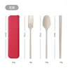 Dinnerware Sets 4pcs Creative Japanese Wheat Straw Portable Cutlery Box Student Children's Chopsticks Long Handle Spoon Fork Set