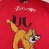 red color kids sweatshirts brand designer children knitted hoodies rund neck pullover lovely cat printing kids knitted sweaters