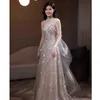 Ethnic Clothing Sparkly Champagne Sequins Evening Dress For Women Elegant Beading Tassels Prom Party Gown Floor Length