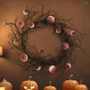 Decorative Flowers Halloween Wreath Deadwood With Led Lights Eyeball Garland For Festive Party Decorations Plastic