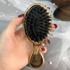 Hårborstar Natural Boar Brestle Hairbrush Mini Handle Massage Comb Antistatic Hair Scalp Paddel Borstar Barber Hair Brush Styling Tool X0804