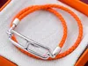 Realfine888 3A HM H90 armbanden in 03 oranje lederen dubbele riem armband met goud/zilver iconische sieraden luxe ontwerper voor vrouw met doos