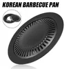 BBQ Tools Accessories 32cm Round Iron Grill Pan Korean Meat Roast Plate With Holder Non Stick Barbecues Cooking Easy Clean 230804