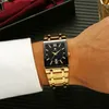 Начатые часы Relogio Masculino Wwoor Gold Watch Men Square Mens Watch Top Brand Luxury Golden Quartz из нержавеющей стали водонепроницаемые запястья 230804