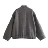 Qnpqyx novos bombardeiros cinza jaquetas casaco feminino casual com botão sólido manga longa casaco feminino solto inverno quente jaquetas outwear