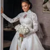 Abito da sposa a sirena taglie forti Arabo Aso Ebi Abito da sposa alto con collo alto Abiti a maniche lunghe Abiti Arabo africano Treno affascinante Abiti da sposa formali