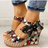 Sandaler Kamucc Summer Beach Boho Floral Wedge Sandaler Kvinnor Ankle Strap Platform Gladiator Shoes Woman High Heels Sandalias Mujer 230804