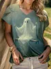 Женские футболки T Roomts Halloween Ghost V-образное футболка Tee Summer Print Y2K Основные футболки с коротким рукавом уличная одежда свободная топа