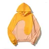 رجال الرجال للرجال ثقيلة Terry Cloth Style Hoodie الرجال نساء شارع High Street على النقيض القديم اللون المرقعة للبلوزات مقنعين ملابس الشارع