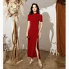 Vêtements ethniques Vintage robe traditionnelle Toast vêtements Qipao 2023 vin rouge robes de mariée mariée mode élégant Banquet Cheongsam