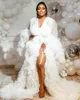 Casual Dresses Bridal White Long Sleeve Maternity Dress Robes Women Lush Mesh Front Open Baby Shower Party Ruffles Pleated Precippinbility