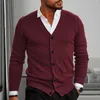 Hommes chandails hommes Cardigan pull col en V simple boutonnage coupe ajustée tricoté élastique doux à manches longues boutons décontracté chaud mâle manteau