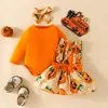 Clothing Sets 2023-07-28 Lioraitiin 0-18M Infant Baby Girls 3Pcs Halloween Outfits Long Sleeve Romper With Suspender Skirt Headband Set