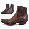 Boots Western Cowboy Burnt Flower Men's Boots Black Brown Handmade Chelsea Boots for Men Size 38-48 230803