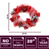 20-No Dia dos Namorados Guirlanda de fitas Rosas, Laços e Corações Festivos Pendurados para Porta ou Decoração de Parede FF020VTWR002-0RED