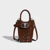 Premium Sense Of Light Luxury Heavy Engineering Biker Bag Niche Personality Shoelace Design Handbag Tote Bag Vase Bag 81023