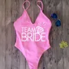 Vrouwen badmode gewatteerde stagette partij badmode sexy team bruid badpak vrouw gesmolten badmode backless wit roze strappy bader bikini 230803