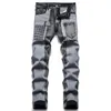 Męskie dżinsy Autumn Punk Grey Fashion Midwaist Slim Plaid Applied -Cloth spółka spółki osobowość Hip Hop Motocyklowe odzież 230803