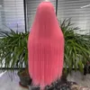 Capless pruiken van echt haar Synthetisch Roze Kleur Kanten pruiken Voor Dames Lang Recht Kanten Voorhaar Natuurlijke haarlijn HighTemperature Fiber DagelijksCosplay x0802