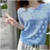 Women'S T-Shirt High Quality Designer Blue Hollow Out Knit Tee Fashion Fl Letter F Summer Womens Short Sleeve Tees Drop Delivery Appar Dh85F