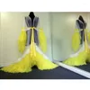 Casual Dresses High Quality Lush Robe Yellow See Through Overlay Dressing Gown Ruffled Tulle Maxi Dress Open Pregnant Women Party
