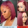 İnsan Chignons 99J Bob Wigs Dantel Ön Saç 13x4 Frontal Peruk Bordo Kısa Kesim Düz 230803